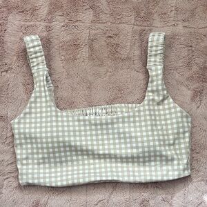 Talulah Beige Gingham Ruche + Run Sports Bra